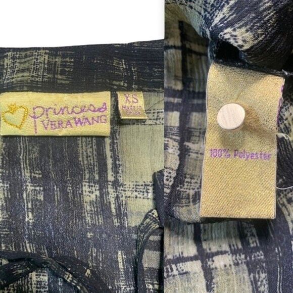 Princess by Vera Wang Blouse Women’s XS Windowpane Plaid Green Lace Up Tunic - Picture 7 of 8